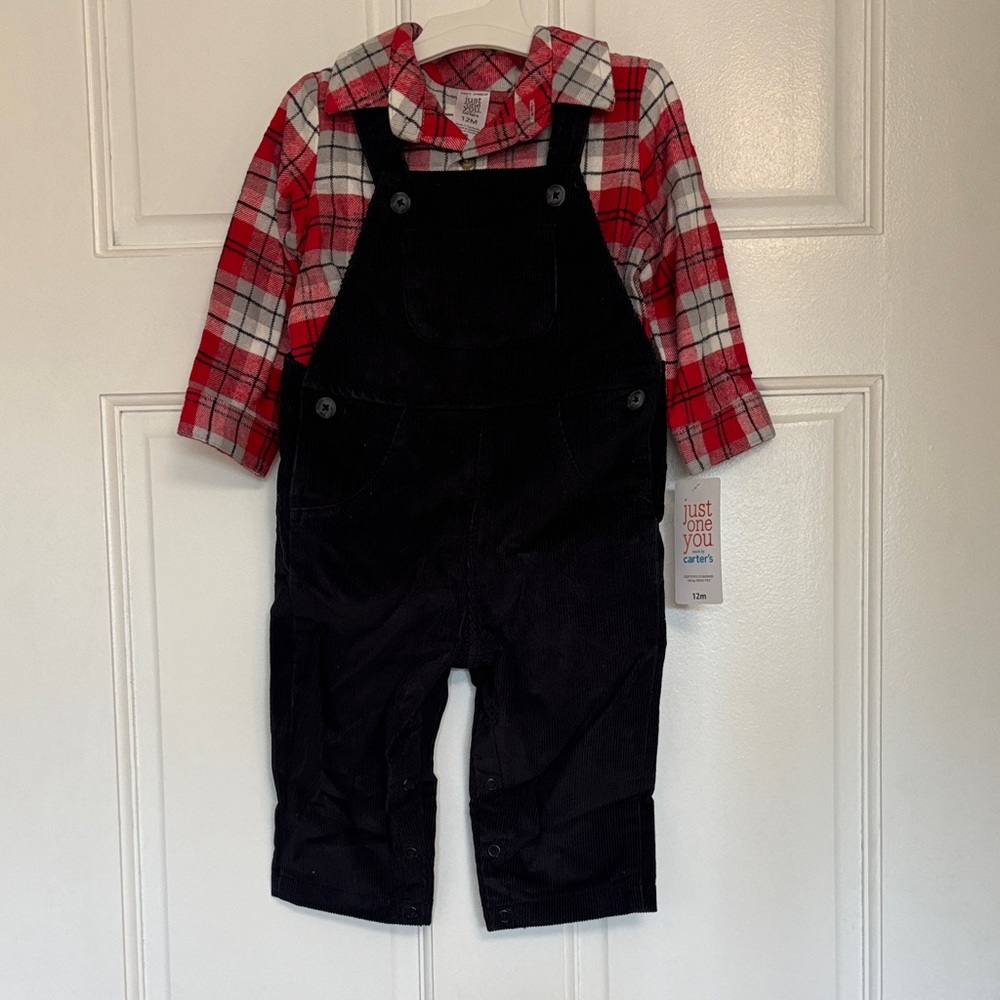 Carter's Black Overalls with Red Plaid Shirt